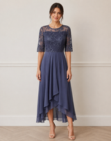 Women's Midi Cocktail Dress | Lace Sleeves & Tulle Skirt 6