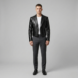 Croc-Embossed Leather Cropped Blazer