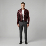 Croc-Embossed Leather Cropped Blazer