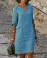 Women's Midi Dress | V-Neck & 3/4 Sleeves
