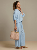 Women's Wide Leg Trouser Set | Zip Front Blouson Top 2
