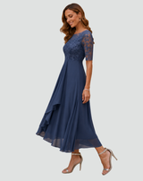 Women's Midi Cocktail Dress | Lace Sleeves & Tulle Skirt 10