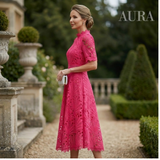 Women's Lace Midi Dress | Elegant Scoop Neckline