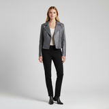Refined Grey Moto-Style Leather Jacket