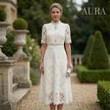 Women's Lace Midi Dress | Elegant Scoop Neckline