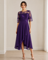 Women's Midi Cocktail Dress | Lace Sleeves & Tulle Skirt 1