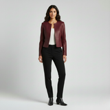 Collarless Leather Jacket