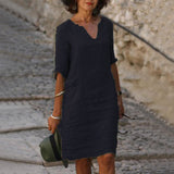 Women's Midi Dress | V-Neck & 3/4 Sleeves
