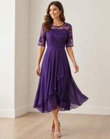 Women's Midi Cocktail Dress | Lace Sleeves & Tulle Skirt 3