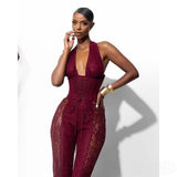 Women's Lace Halter Jumpsuit | Wide Leg & Backless Design 5