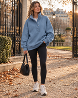 Women's Henley Sweatshirt | Oversized Fit & Snap Button Placket 3