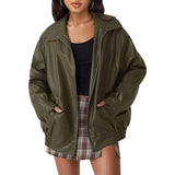 Ava | Women's Oversized Faux Leather Bomber Jacket Collared Zip-Up 6