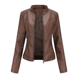 Florence | Women's Cropped Zip-Up Faux Leather Jacket Stand Collar 1