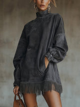Freya – High-Neck Fringed Oversized Tunic Dress for Women 1