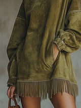 Freya – High-Neck Fringed Oversized Tunic Dress for Women 4