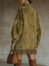 Freya – High-Neck Fringed Oversized Tunic Dress for Women 6