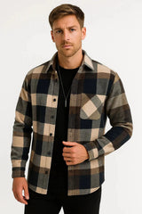Harrington Oxford | Men's Casual Shirt Long Sleeve Checkered Khaki 3