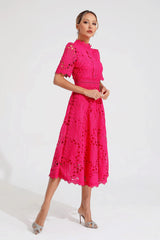 Women's Lace Midi Dress | Elegant Scoop Neckline