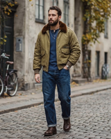 Men's Bomber Jacket | Fur Collar & Zip Fastening 1