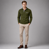 Men's Long Sleeve Polo Shirt | Check Collar Detail