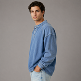 Men's Long Sleeve Shirt | Stand Collar & Button Placket