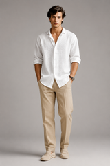 Men's Polo | Long Sleeve Button Shirt & Subtle Textured Finish