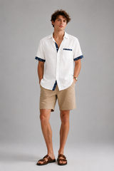 Men's Polo | Short Sleeve Button Shirt & Contrast Printed Trim