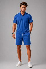Men's Two Piece Set | Polo Shirt, Chest Pocket & Matching Drawstring Shorts