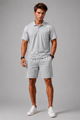 Men's Two Piece Set | Polo Shirt, Chest Pocket & Matching Drawstring Shorts