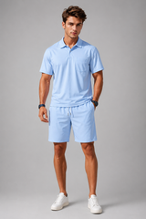 Men's Two Piece Set | Polo Shirt, Chest Pocket & Matching Drawstring Shorts