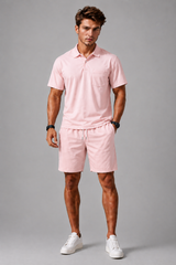 Men's Two Piece Set | Polo Shirt, Chest Pocket & Matching Drawstring Shorts
