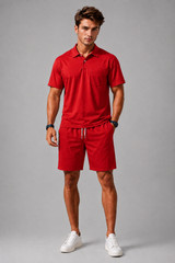 Men's Two Piece Set | Polo Shirt, Chest Pocket & Matching Drawstring Shorts