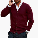 Men’s cardigan with a V-neck, button placket at the front and pockets | L&S 0