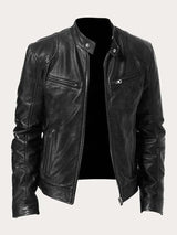 Muhammad | Men's Classic Biker Real Leather Jacket Stand Collar 0