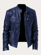 Muhammad | Men's Classic Biker Real Leather Jacket Stand Collar 10