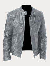 Muhammad | Men's Classic Biker Real Leather Jacket Stand Collar 11