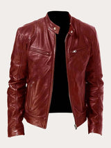 Muhammad | Men's Classic Biker Real Leather Jacket Stand Collar 14