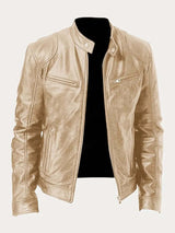 Muhammad | Men's Classic Biker Real Leather Jacket Stand Collar 15