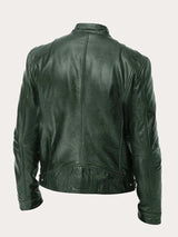 Muhammad | Men's Classic Biker Real Leather Jacket Stand Collar 3