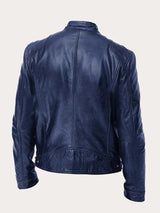 Muhammad | Men's Classic Biker Real Leather Jacket Stand Collar 4