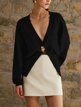 Paula – Plain cardigan with gold buttons 0