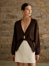 Paula – Plain cardigan with gold buttons 1