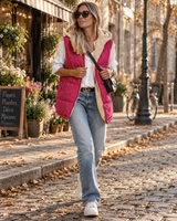 Women's Long Reversible Gilet | Sherpa-Soft Hood & Zip Closure 1