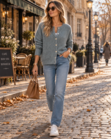 Women's Short Cardigan | Round Neck & Button Front 3
