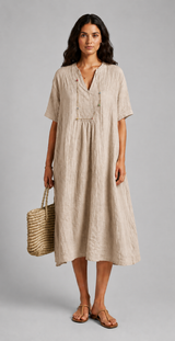 Women's Beach Dress | Relaxed Fit, V-Neckline & Gathered Waist