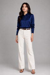 Women's Blouse | Satin Finish, Long Sleeves & Concealed Button Placket