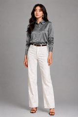Women's Blouse | Satin Finish, Long Sleeves & Concealed Button Placket
