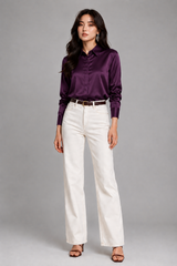 Women's Blouse | Satin Finish, Long Sleeves & Concealed Button Placket
