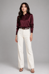 Women's Blouse | Satin Finish, Long Sleeves & Concealed Button Placket