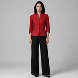 Women's Blouse | Stand Collar & Button Fastening, 3/4 Sleeves